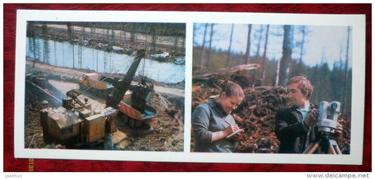 by river - geodesist - BAM - Baikal-Amur Mainline , construction of the railway  - 1975 - Russia USSR - unused - JH Postcards