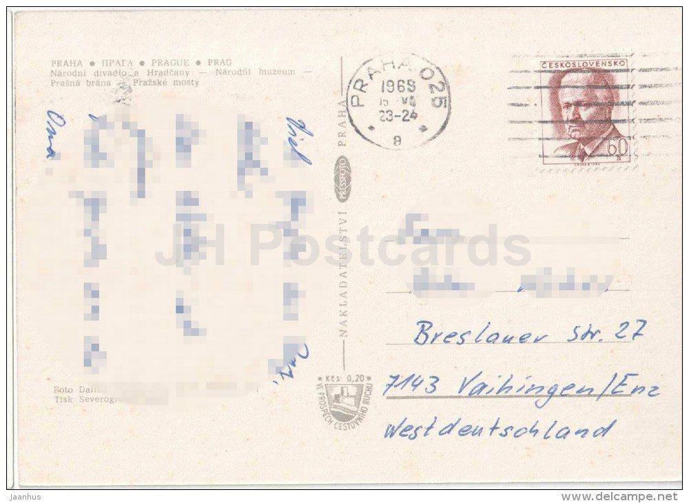 Praha - Prague - National theatre - National museum - Powder Tower - bridges - tram - Czechoslovakia - Czech - used 1969 - JH Postcards