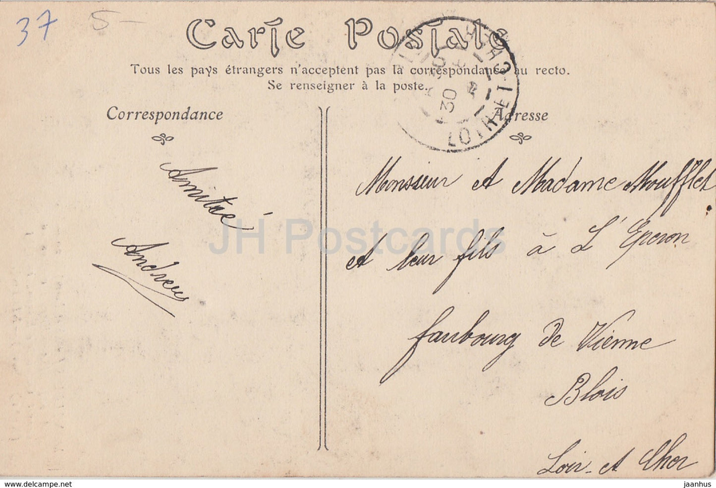 Montlouis - La Bourdaisiere - chateau - castle - old postcard - 1909 - France - used