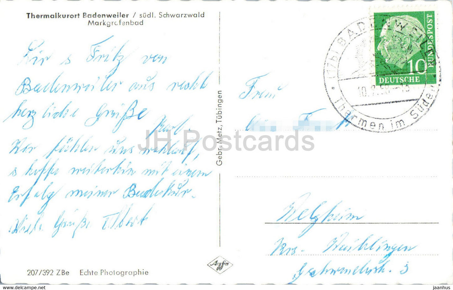 Thermalkurort Badenweiler - Markgrafenbad - old postcard - 1958 - Germany - used
