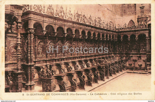 St Bertrand de Comminges - La Cathedrale - Cote religieux des Stalles - 8 - old postcard - 1935 - France - used - JH Postcards