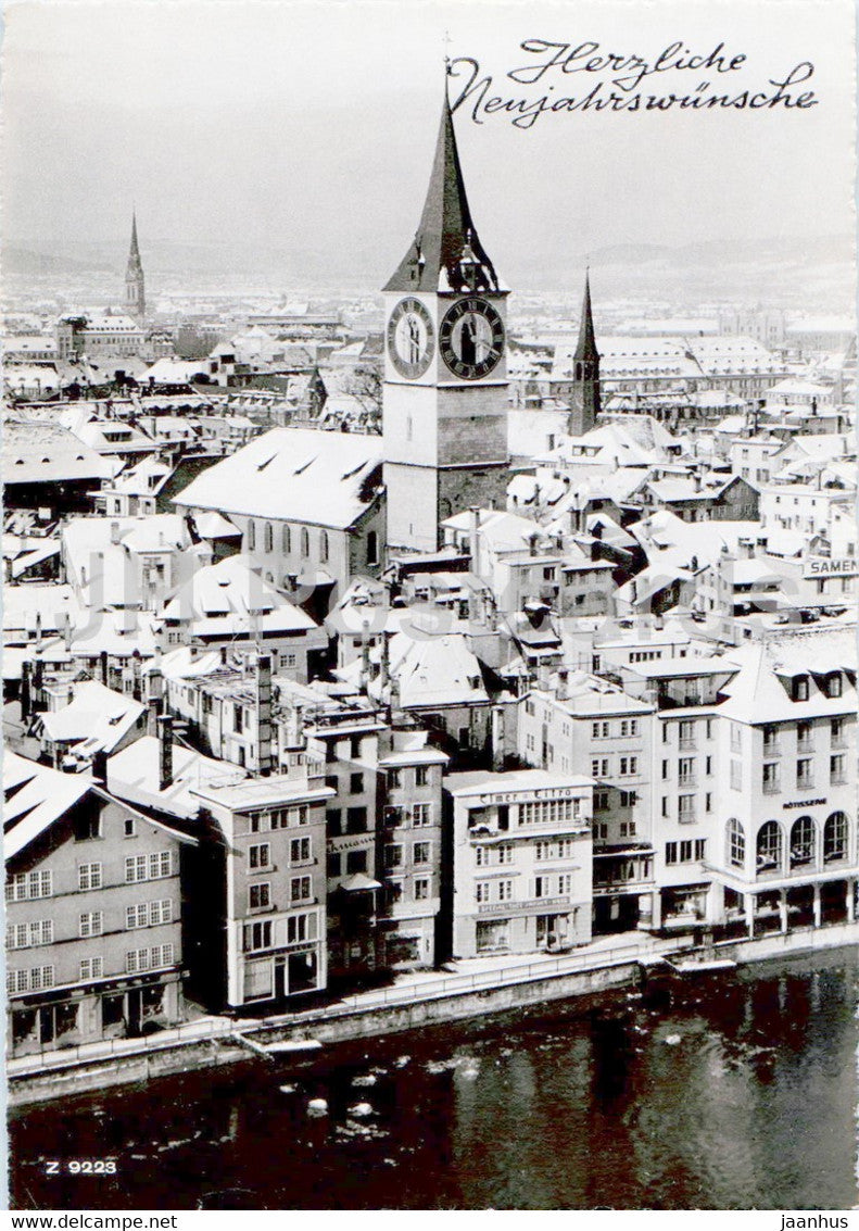 Zurich - Kirche St Peter - church - Herzliche Neujahrswunsche - 1946 - old postcard - Switzerland - used - JH Postcards