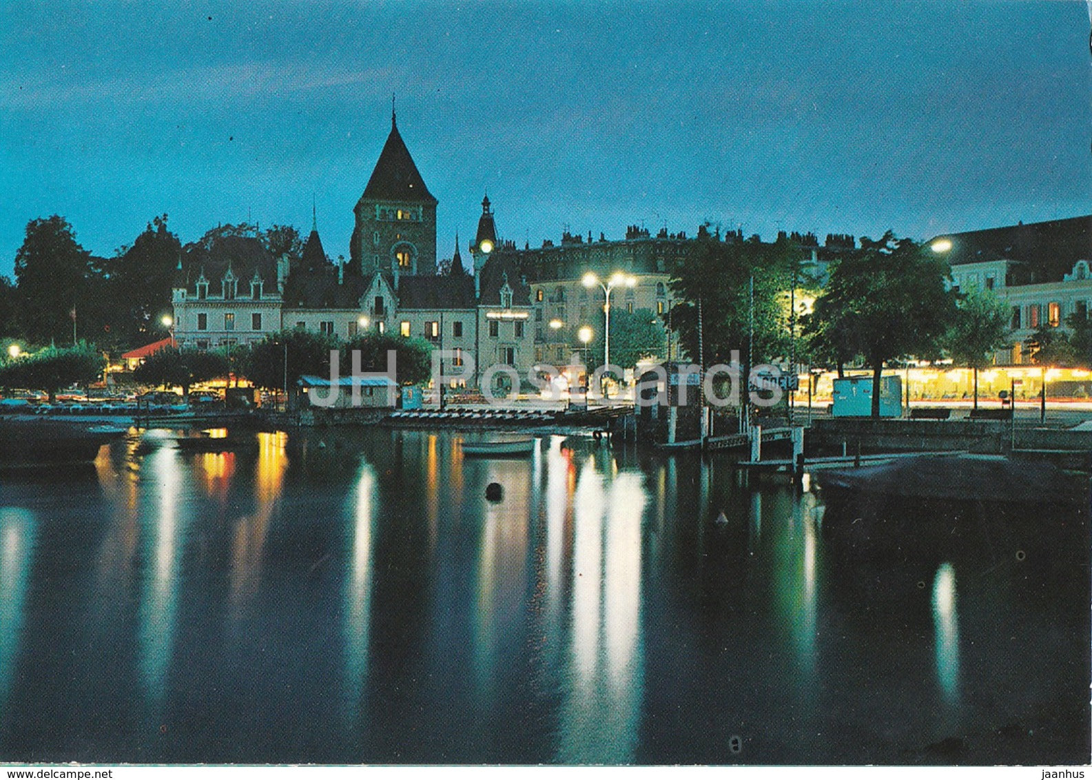 Lausanne Ouchy - Vue Nocturne - Chateau et Port - night view castle and port - Switzerland - unused - JH Postcards