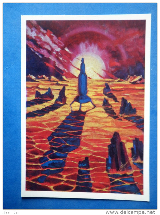illustration by  cosmonaut A. Leonov - On Mercury - spaceship - Russia USSR - 1973 - unused - JH Postcards