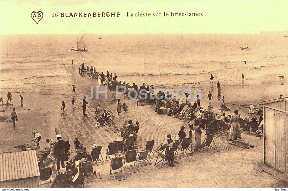 Blankenberghe - La sieste sur le brise lames - 26 - old postcard - Belgium - unused - JH Postcards