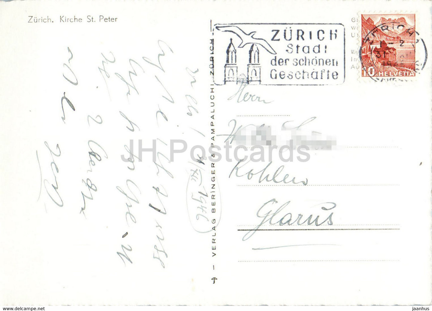 Zürich - Kirche St. Peter - Kirche - Herzliche Neujahrswünsche - 1946 - alte Postkarte - Schweiz - gebraucht