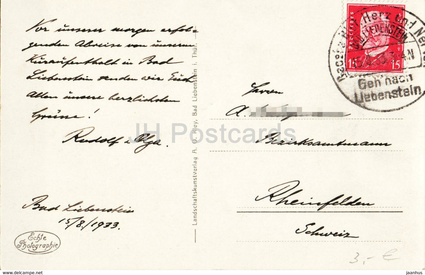 Bad Liebenstein - Schloss Altenstein - Schloss - alte Postkarte - 1933 - Deutschland - gebraucht