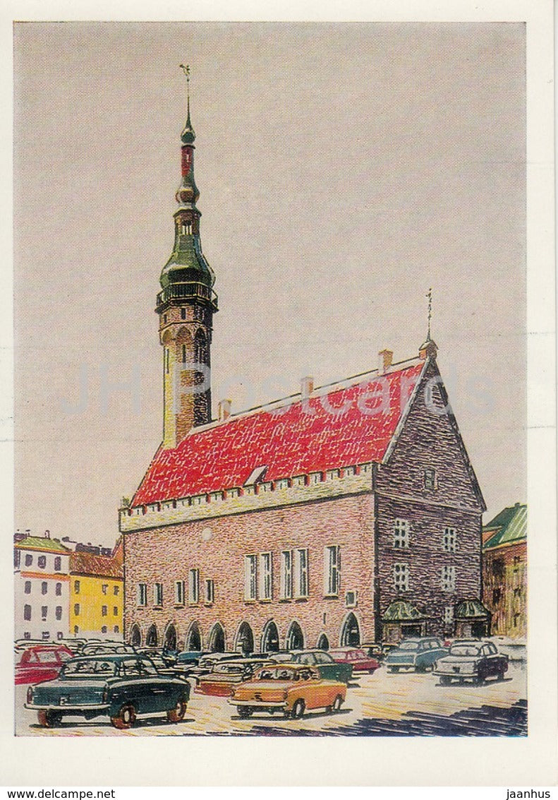 Tallinn - Town Hall - Town Square - Old Town - illustration by B. Mukhin - 1969 - Estonia USSR - unused - JH Postcards
