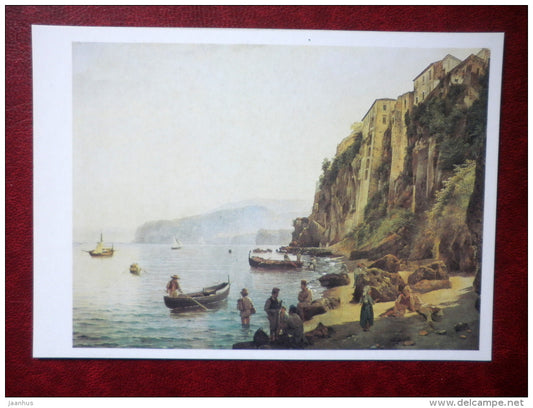 painting by Sylvester Shchedrin , view in Sorrento , 1826  - boat - russian art - unused - JH Postcards