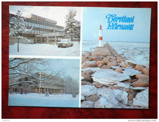Greetings from Pärnu - winter - sanatorium Tervis - 1987 - Estonia - USSR - unused - JH Postcards