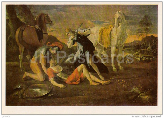 painting by Nicholas Poussin - Tancred and Erminia , 1630-31 - horse - French art - 1986 - Russia USSR - unused - JH Postcards
