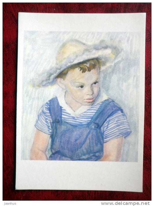 Painting by N.N. Zhukov - Andryusha - art - boy - card printed in 1960 - Russia - USSR - unused - JH Postcards