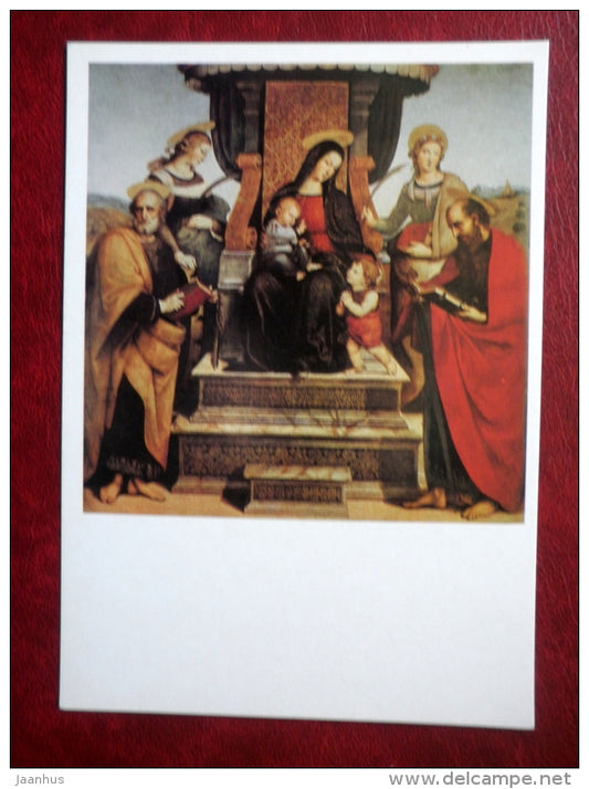 painting by Raphael - Madonna Enthroned with Saints - italian art - unused - JH Postcards