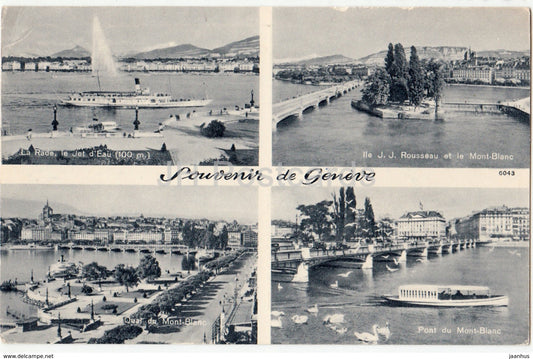 Geneve - Geneva - Souvenir de Geneve - La Rade - boat - bridge - multiview - 6043 - Switzerland - 1951 - used - JH Postcards