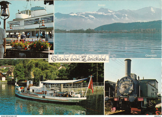 Grusse vom Zurichsee - train - locomotive - boat - Brauerei Wadenswil - Switzerland - unused - JH Postcards