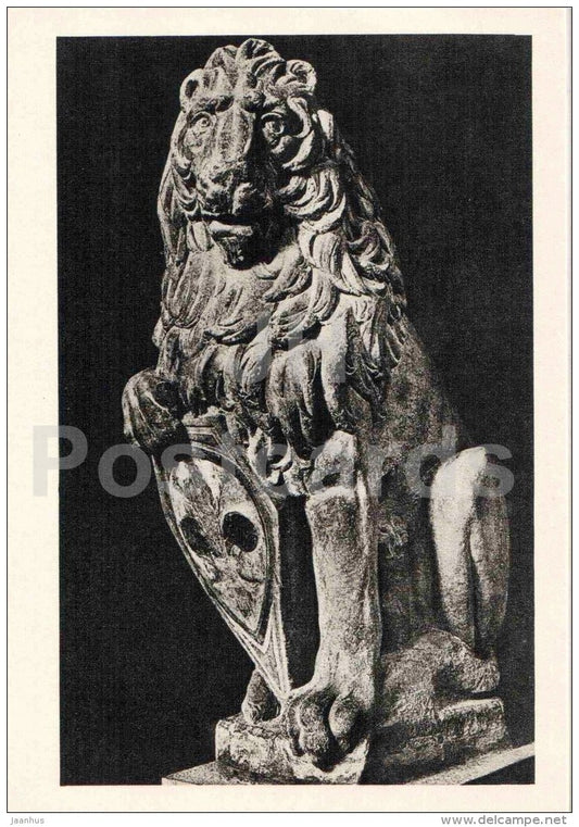 sculpture by Donatello - Lion with the coat of arms , 15th century - italian art - unused - JH Postcards