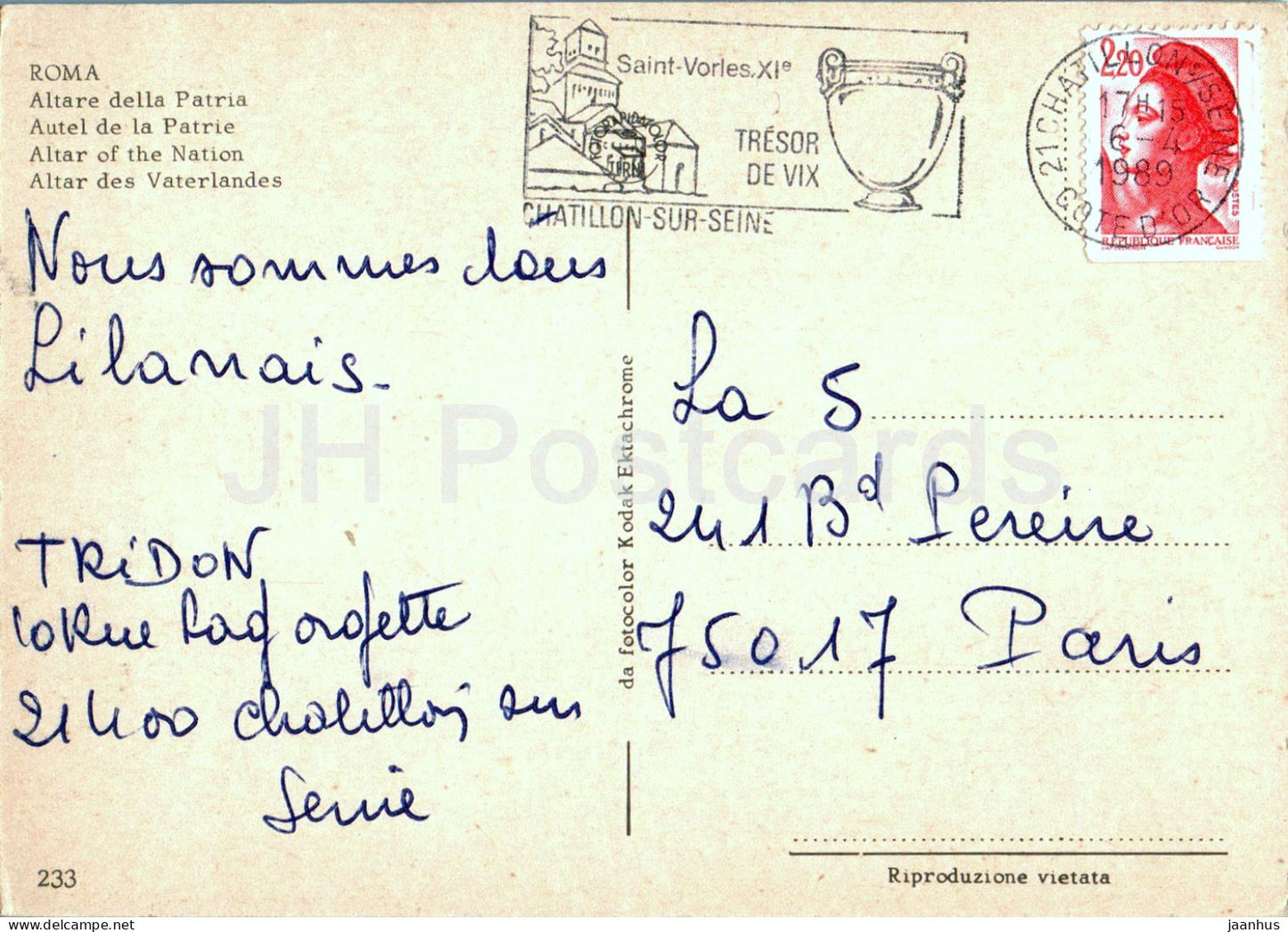 Roma - Rome - Altare della Patria - Autel de la Nation - 233 - 1989 - Italie - utilisé