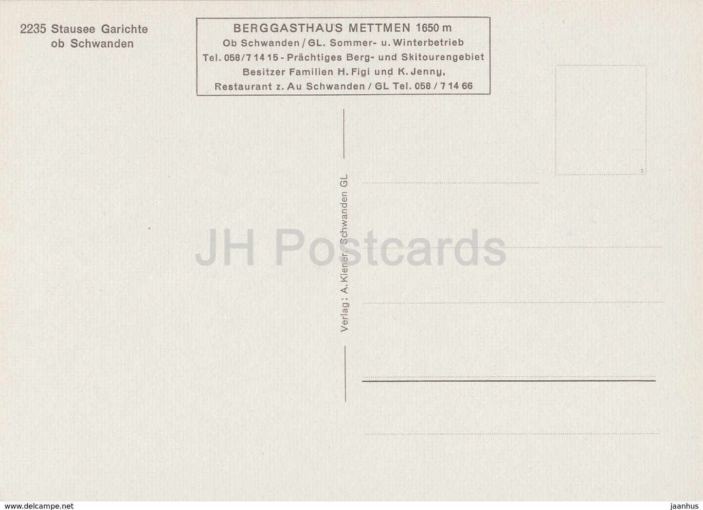 Stausee Garichte ob Schwanden - Berggasthaus Mettmen - 2235 - Switzerland - unused