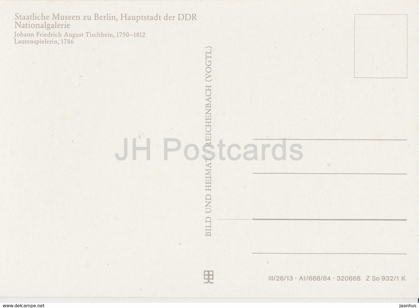 painting by Johann Friedrich August Tischbein - lute - Lautenspielerin - German art - DDR Germany - unused