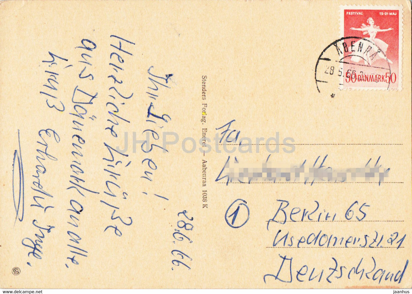 Aabenraa Havn - port - ship - old postcard - 1966 - Denmark - used