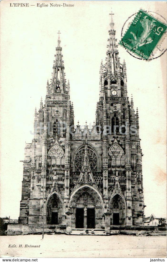 L'Epine - Eglise Notre Dame - cathedral - old postcard - 1912 - France - used - JH Postcards