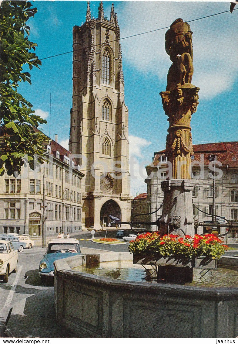 Fribourg - La Cathedrale St Nicolas - car - cathedral - 32771 - 1965 - Switzerland - used - JH Postcards
