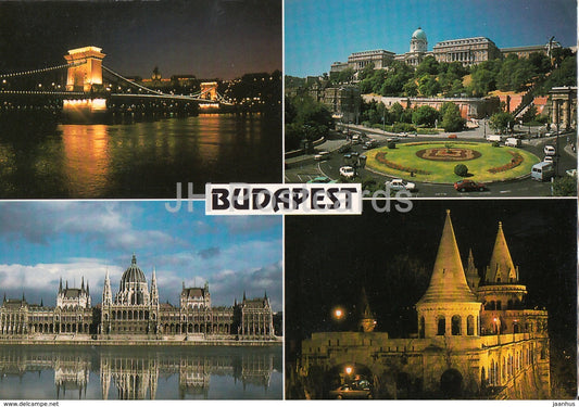 Budapest - view - panorama - parliament - castle hill - bridge - architecture - multiview - 2002 - Hungary - used - JH Postcards