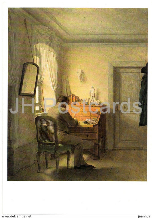 painting by Georg Friedrich Kersting - Mann am Sekretar - German art - Germany DDR - unused - JH Postcards