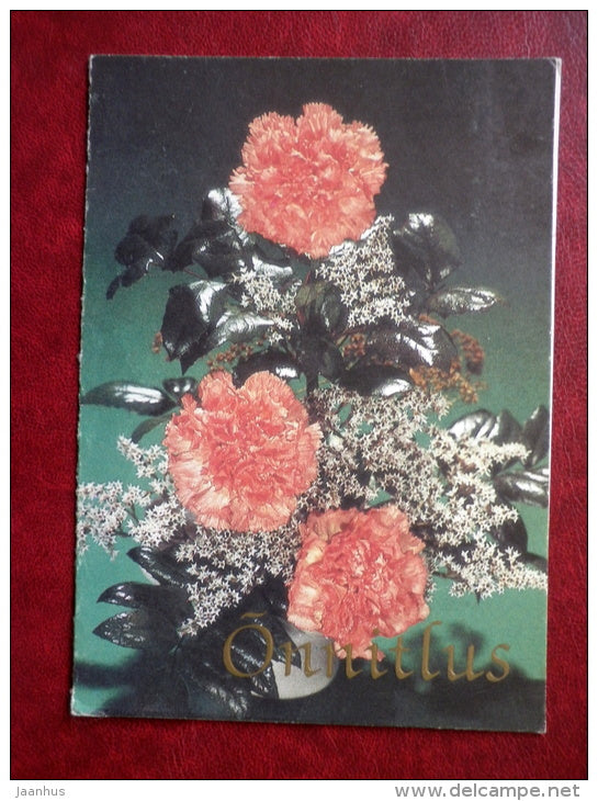 Greeting card - red carnation - flowers - 1987 - Estonia USSR - used - JH Postcards