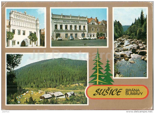 Susice - Brana Sumavy - hotel Fialka - architecture - town views - river - Czechoslovakia - Czech - used 1976 - JH Postcards