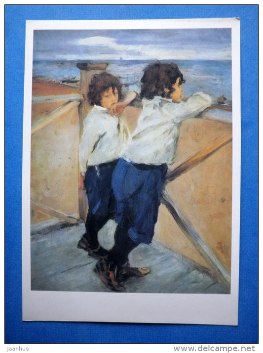 painting by V. A. Serov - Children , 1899 - sea - russian art - unused - JH Postcards