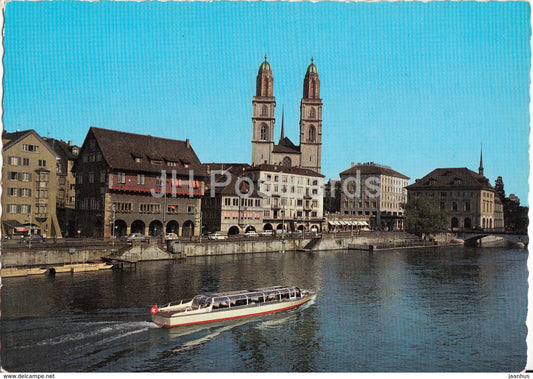 Zurich - Limmatquai und Grossmunster - boat - 971 - 1965 - Switzerland - used - JH Postcards