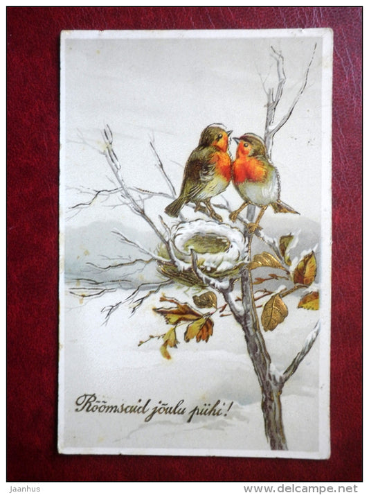 Christmas Greeting Card - birds - bullfinches - 21170 - circulated in Estonia 1926 , Kiltsi , Rakvere - Germany - used - JH Postcards