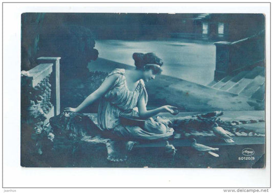 Lady - doves - birds - Tiger - Amag 60120/5 - old postcard - circulated in Estonia 1925 Pärnu Pärnu-Jakobi - used - JH Postcards