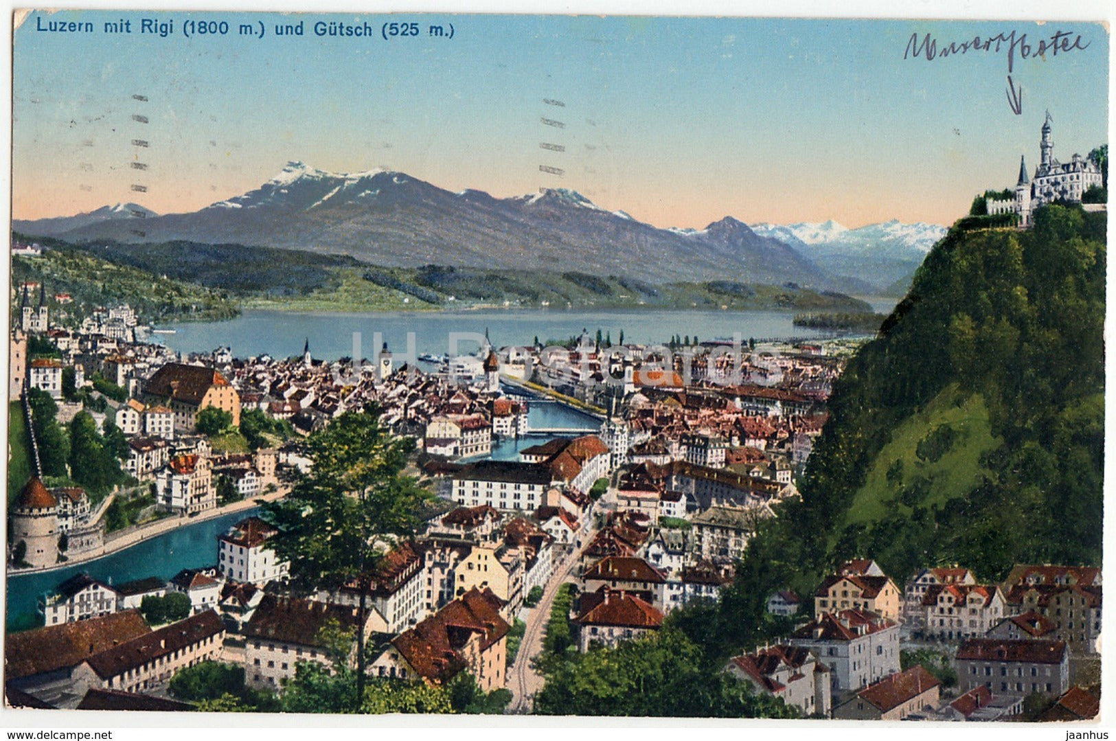 Luzern mit Rigi 1800 m und Gutsch 525 m - 4735 - old postcard - 1918 - Suisse - Switzerland - used - JH Postcards