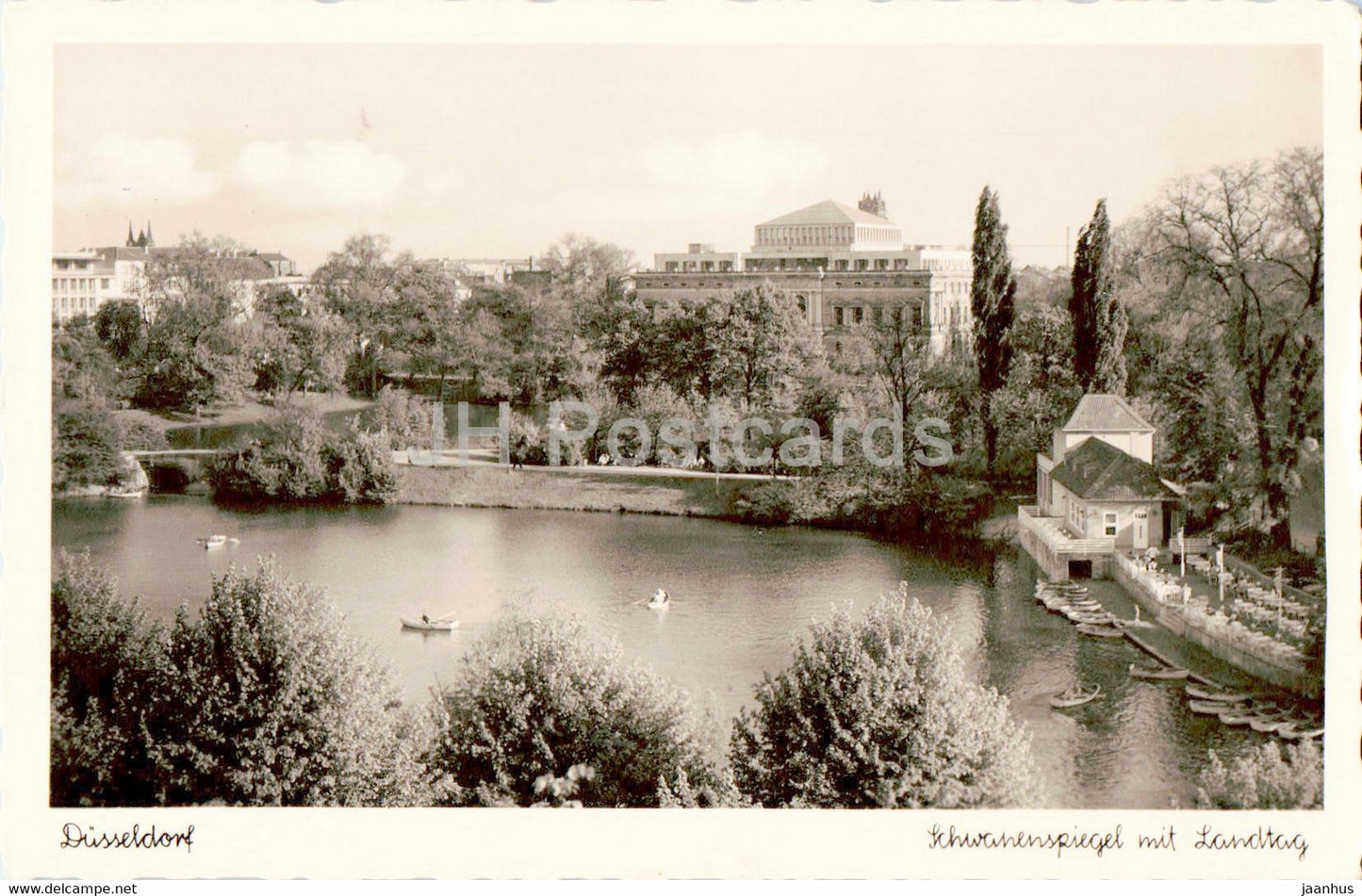 Dusseldorf - Schwanenspiegel mit Landtag - old postcard - 1953 - Germany - used - JH Postcards