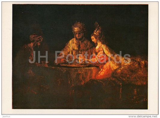 painting by Rembrandt - Ahasuerus , Haman and Esther , 1660 - Dutch art - 1980 - Russia USSR - unused - JH Postcards