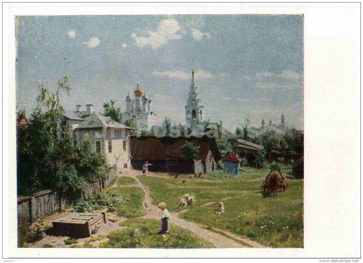 painting by V. Polenov - Moscow Courtyard , 1878 - church - horse - russian art - Russia - 1957 - Russia USSR - unused - JH Postcards