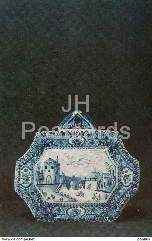 Plaque depicting genre scenes - 1 - Faience - Delftware - 1974 - Russia USSR - unused - JH Postcards