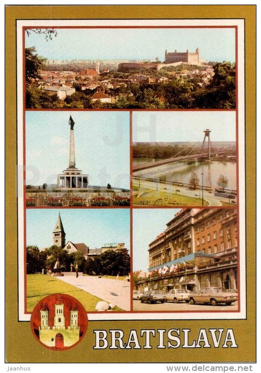 Slavin - panorama - SNP bridge - SNP square - interhotel Carlton - Bratislava - Czechoslovakia - Slovakia - unused - JH Postcards