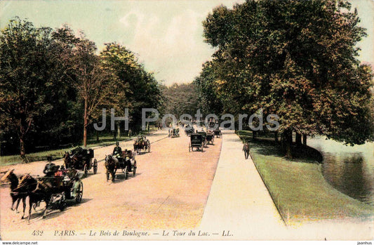 Paris - Le Bois de Boulogne - Le Tour du Lac - horse carriage - 432 - old postcard - France - unused - JH Postcards