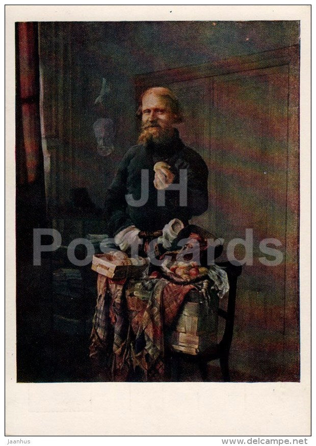 painting by V. Jacobi - 1 - Peddler , 1858 - old man - Russian art - Russia USSR - 1958 - unused - JH Postcards