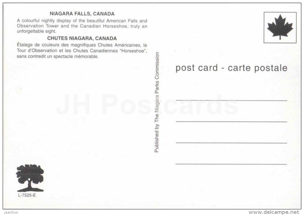 nightly dispaly - waterfall - Niagara Falls - Canada - unused - JH Postcards