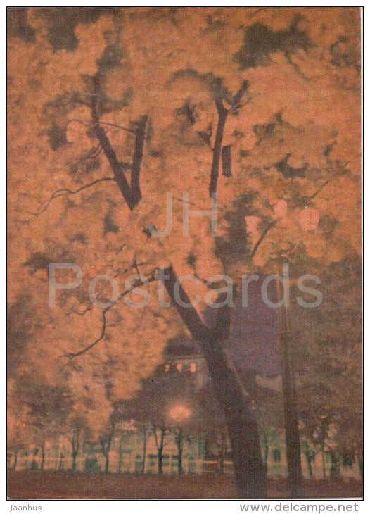 When the Lights go up - Riga by Night - old postcard - Latvia USSR - unused - JH Postcards
