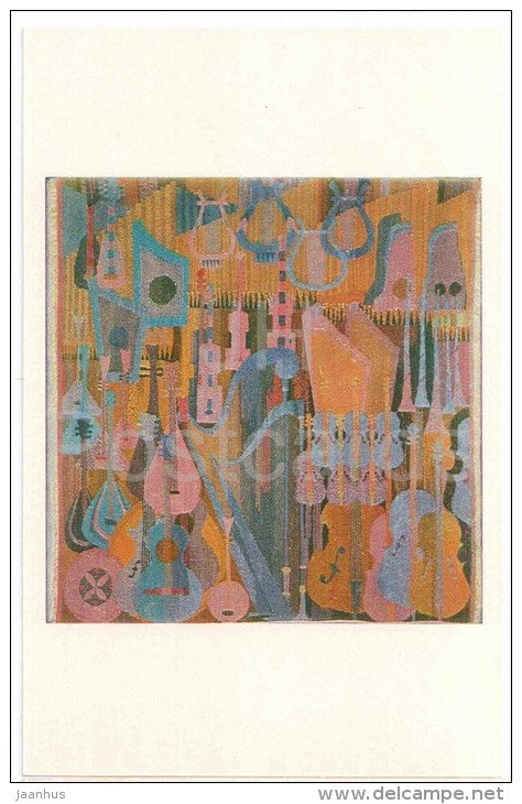 L. Erm - Carpet , Silence , 1968 - textile - musical instruments - Tapestries and Ceramics in Soviet Estonia - unused - JH Postcards