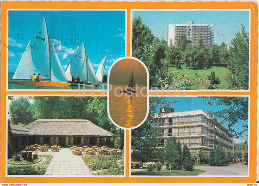 Balaton - Balatonszeplak - sailing boat - hotel - multiview - 1985 - Hungary - used - JH Postcards