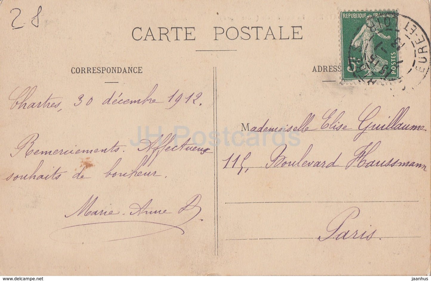 Chartres - La Cathédrale - Côte Nord - cathédrale - 232 - carte postale ancienne - 1913 - France - utilisé