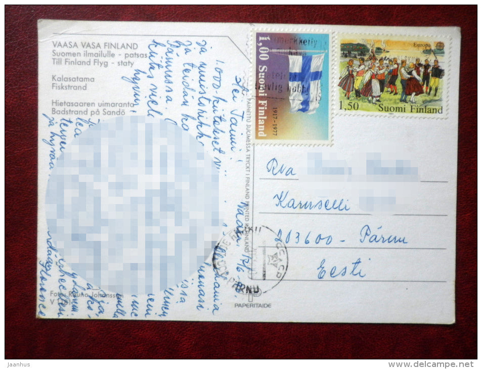 monument to Finnish aviation - fishing Port - beach - sent from Finland to Estonia USSR - Finland - used - JH Postcards