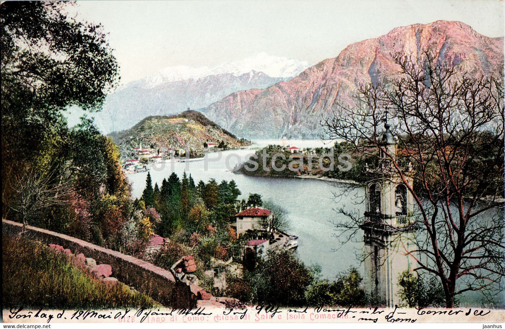 Lago di Como - Chiesa di Sala e Isola Comacina - 6128 - old postcard - 1907 - Italy - used - JH Postcards