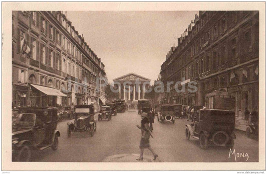 La Rue Royale et la Madeleine - old cars - Paris - France - sent from Paris France to Estonia Viljandi 1929 - JH Postcards